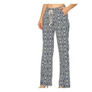 Cali 1850 Pants Womens Small White Navy Linen Pockets Pull On Beach Bohemian
